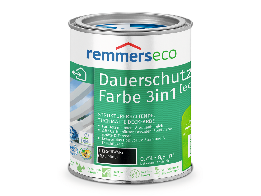 0000765201 Dauerschutz-Farbe 3in1 [eco] tiefschwarz (RAL 9005) 0,75l