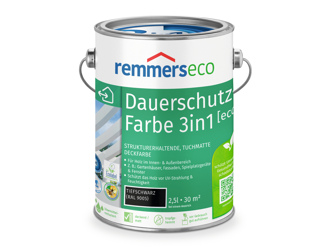 0000765203 Dauerschutz-Farbe 3in1 [eco] tiefschwarz (RAL 9005) 2,5l
