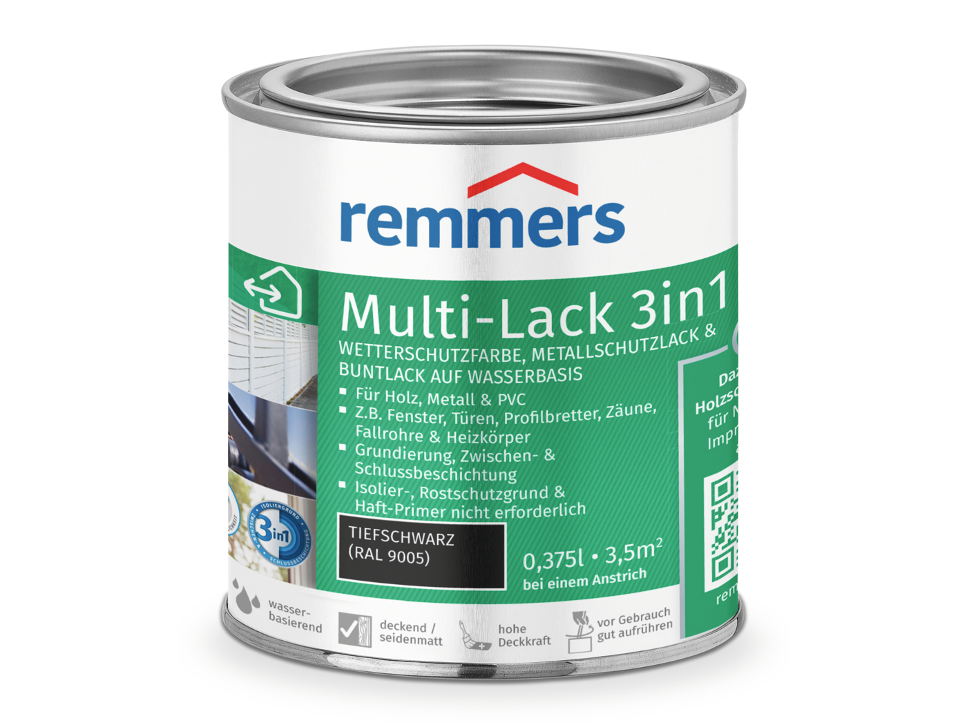 0000775383 Multi-Lack 3in1 tiefschwarz (RAL 9005) 0,375l