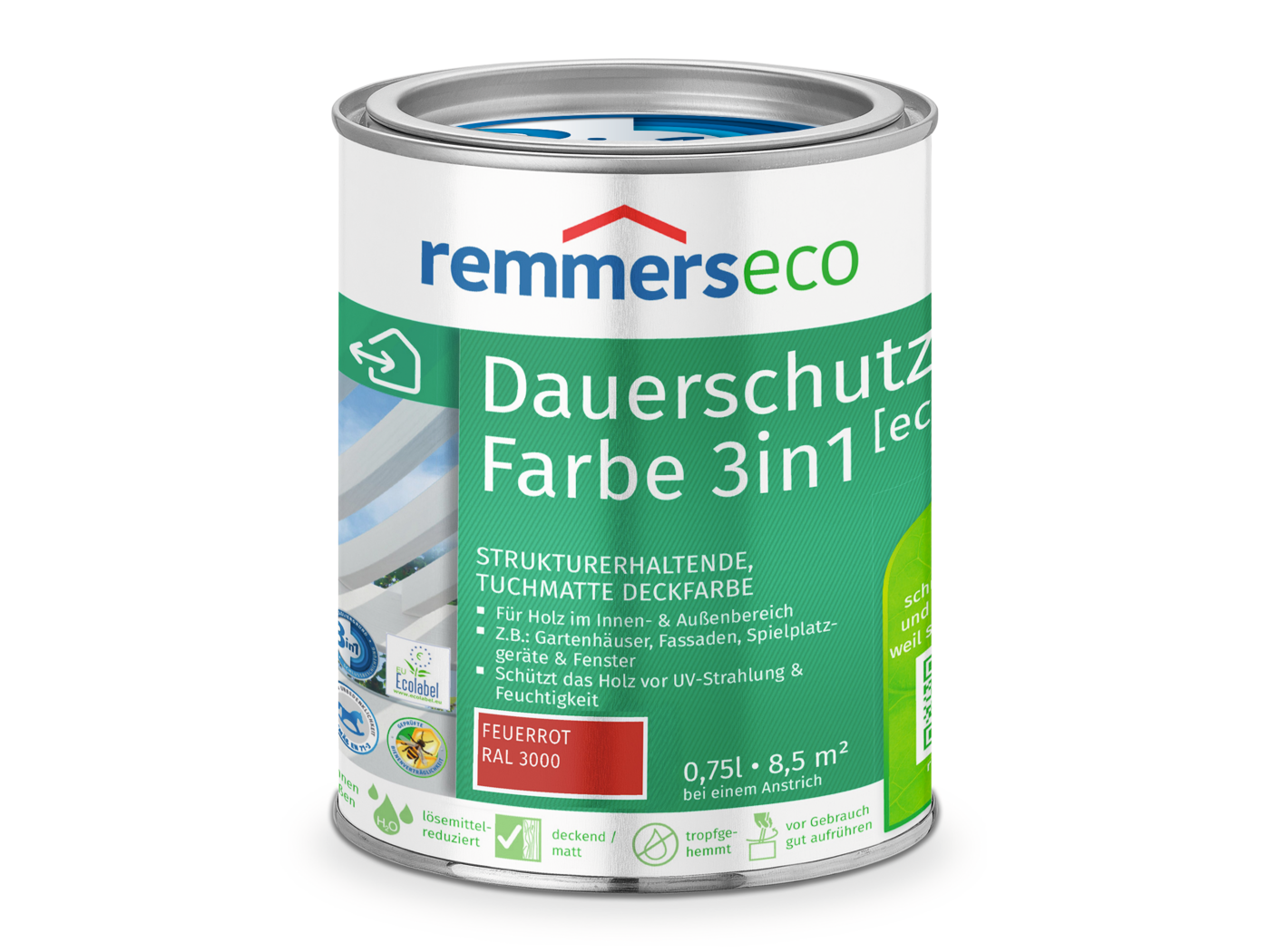 0000766701 Dauerschutz-Farbe 3in1 [eco] feuerrot (RAL3000) 0,75l